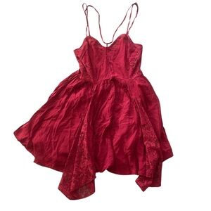 Red Spaghetti Strap Lace-Trim Dress